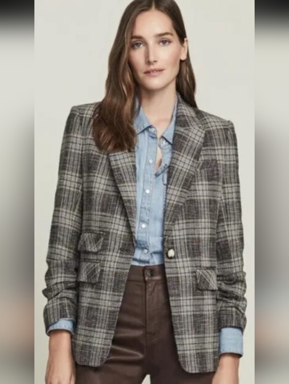NWOT Veronica Beard Martel Gray Plaid Cotton Dickey Jacket Blazer Size 0 - Picture 2 of 13